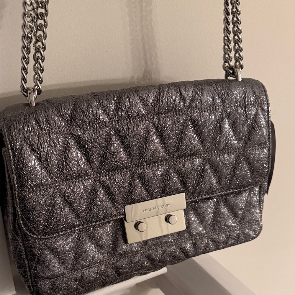 Michael Kors Shimmering Silver Quilted Crossbody Bag